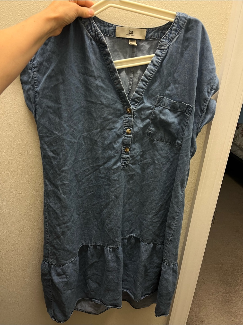 Thread & Supply Medium Blue Denim Button-Front Midi Dress